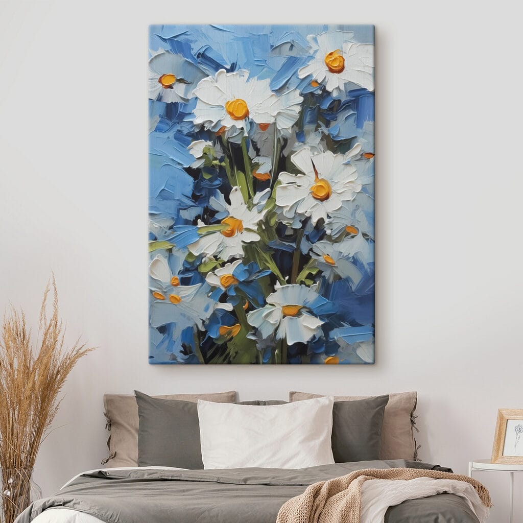 Bright daisies against a blue backdrop