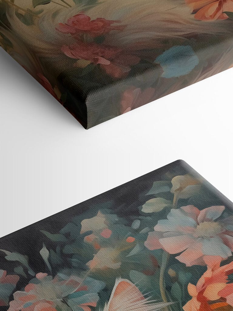 White cat in a flower garden