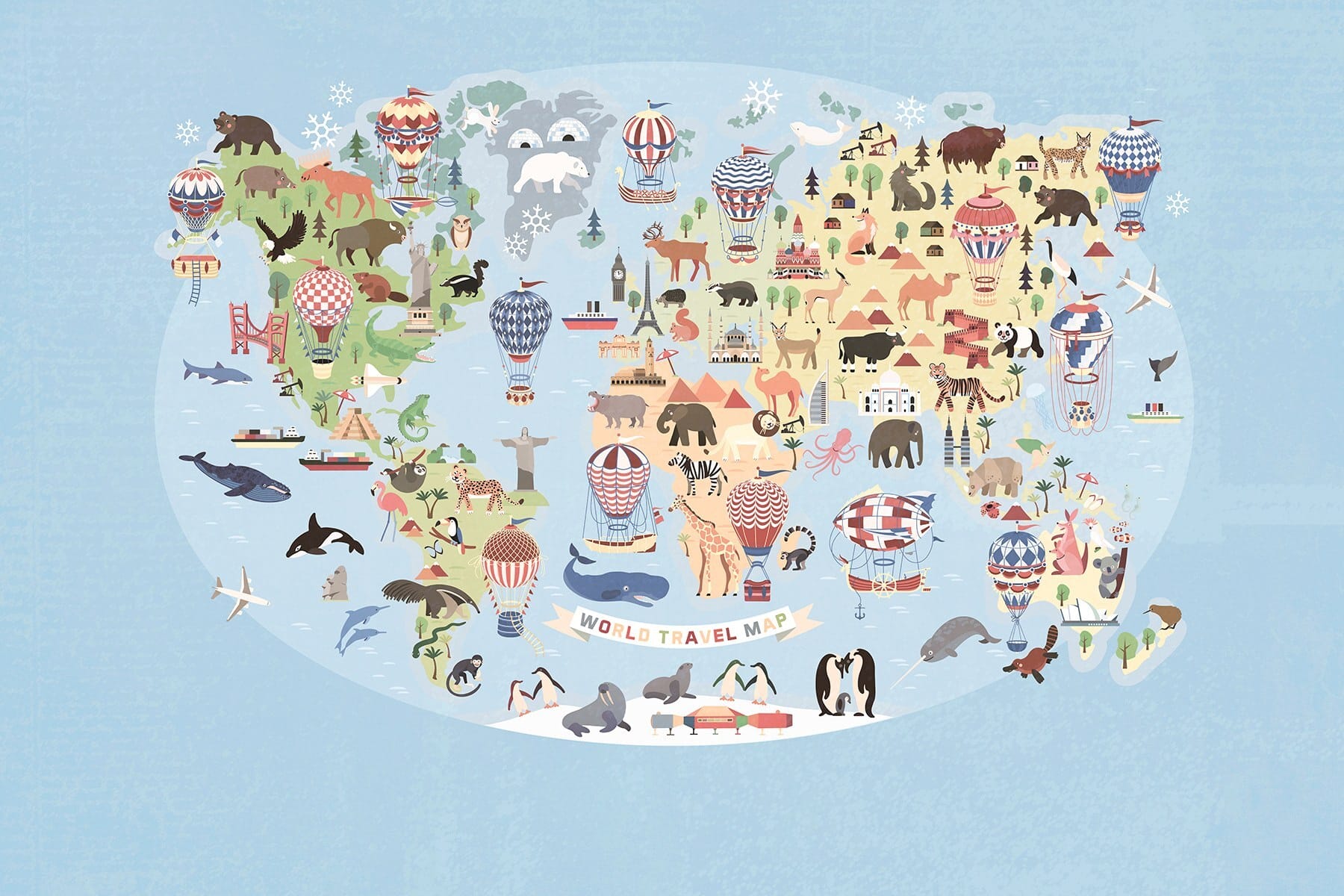 Map of the world with animals