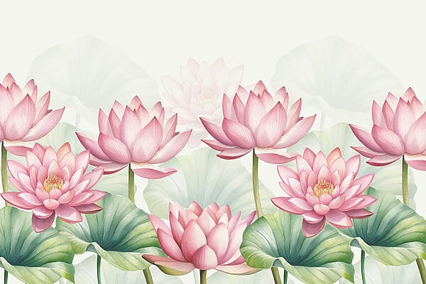 Group of pink flowers with green leaves Group of pink flowers with green leaves