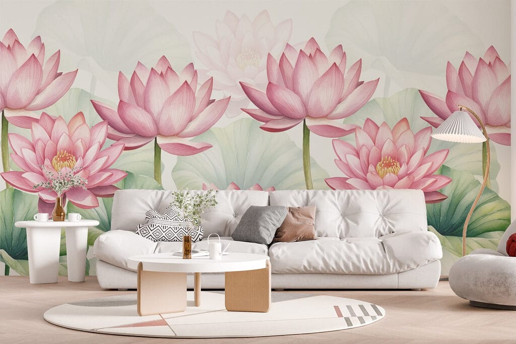 Group of pink flowers with green leaves