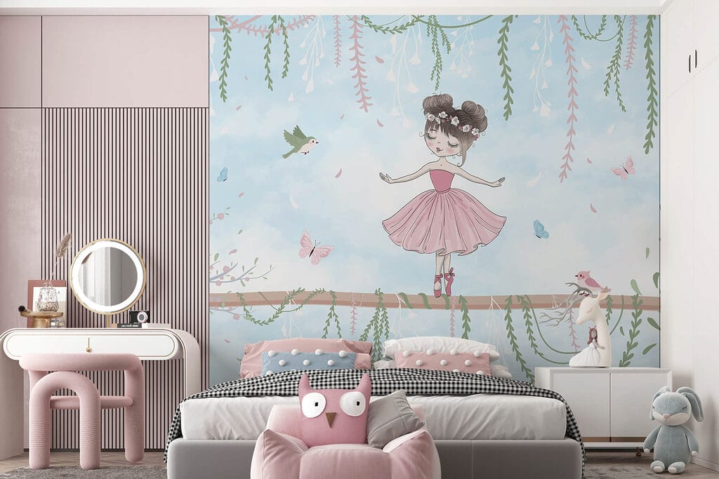 Girl in a pink dress on a branch