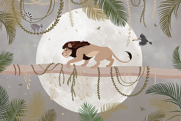 Lion on a tree branch