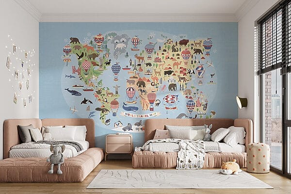 Map of the world with animals
