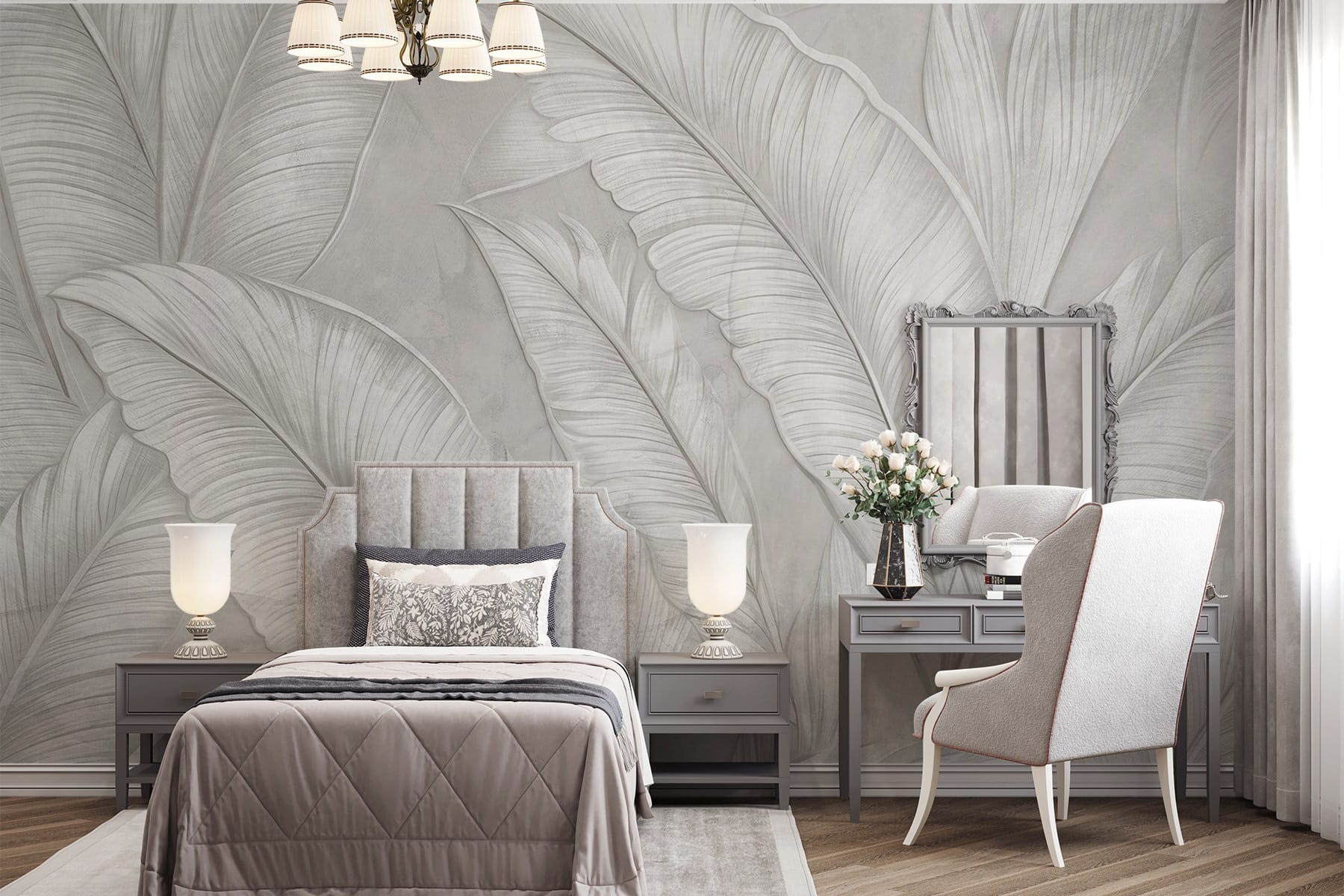 White wallpaper with feathers