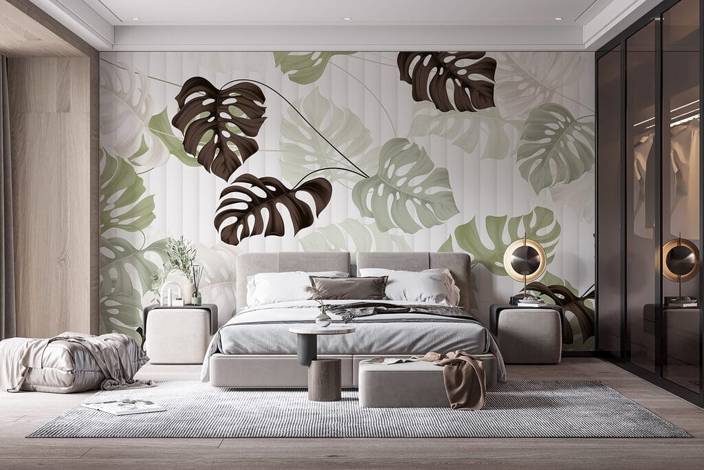 Pattern of leaves on a white background