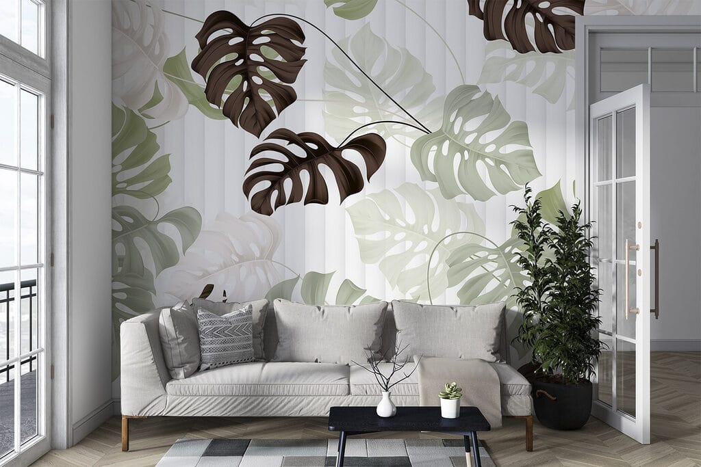 Pattern of leaves on a white background