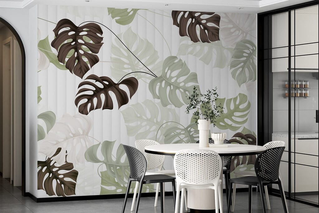 Pattern of leaves on a white background