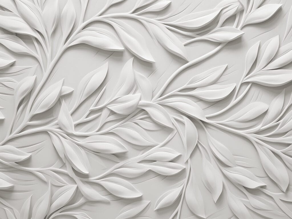 White wall with leaves