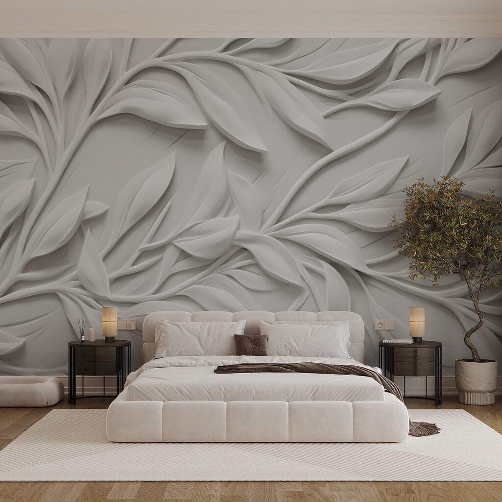 White wall with leaves