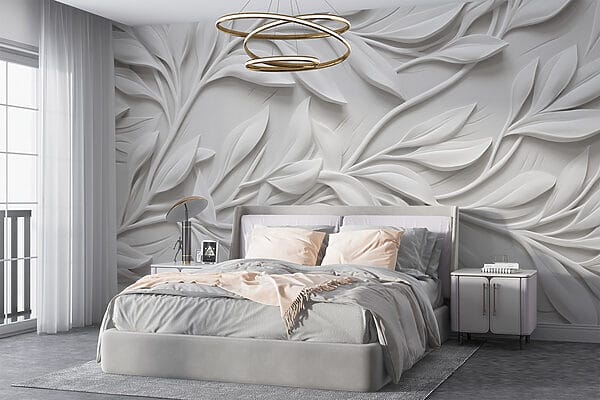 White wall with leaves