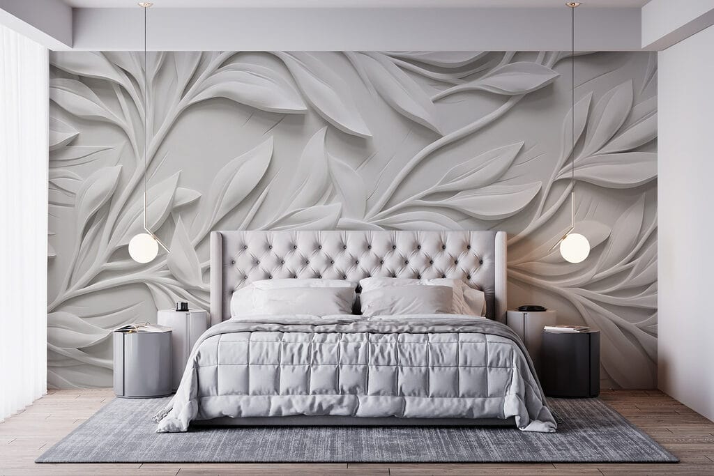 White wall with leaves