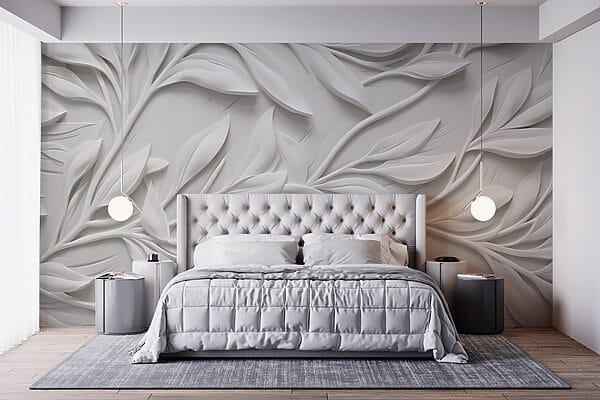 White wall with leaves