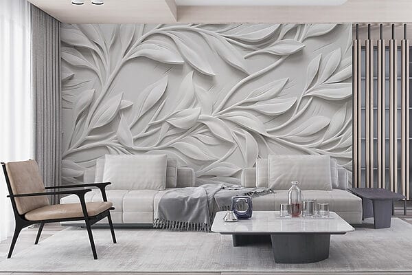 White wall with leaves