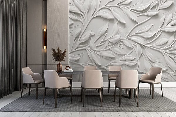 White wall with leaves