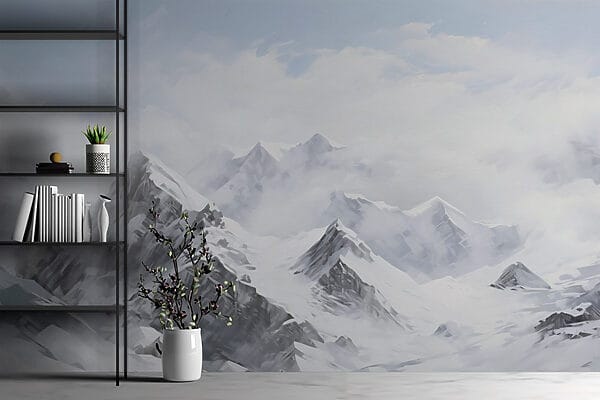 Snowy mountain range with clouds Snowy mountain range with clouds