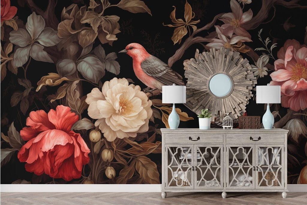 Painting of birds on flowers