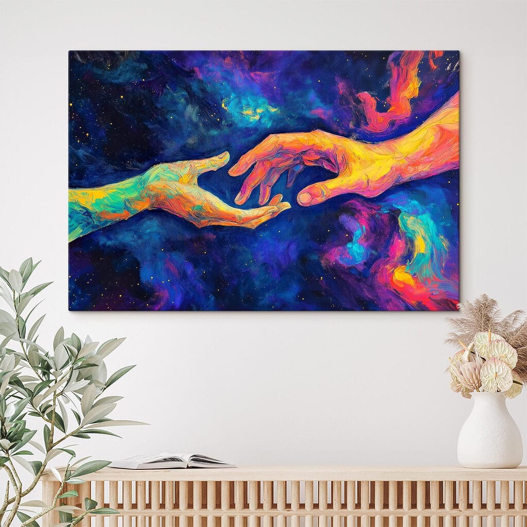 Painting of two hands touching each other