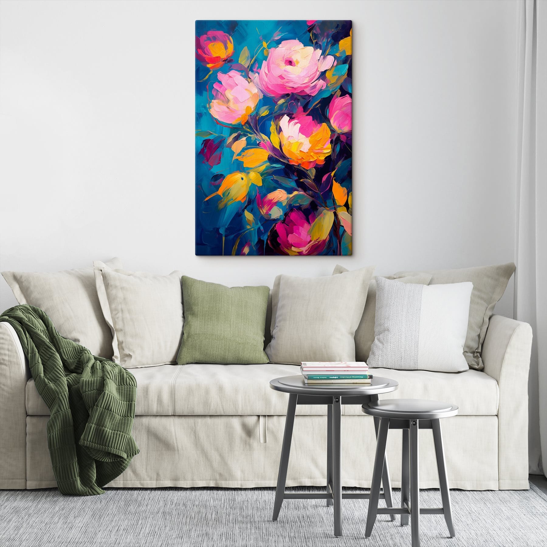 Painting of flowers on a blue background
