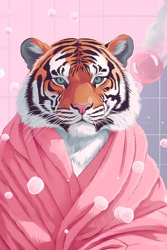 Tiger wearing a pink robe Tiger wearing a pink robe