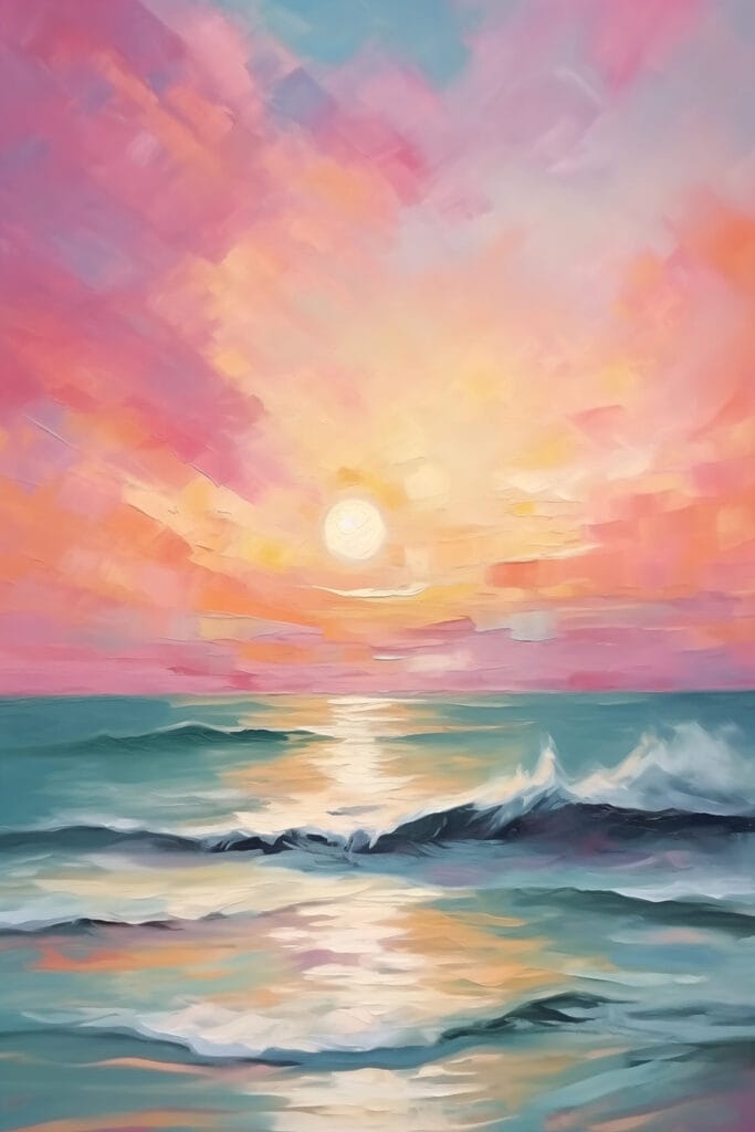 Painting of a sunset over the ocean