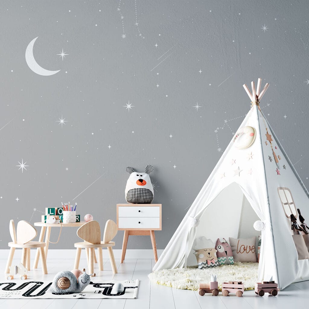 Grey sky with stars and moon Grey sky with stars and moon