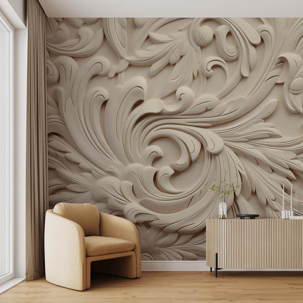 White wall with intricate designs