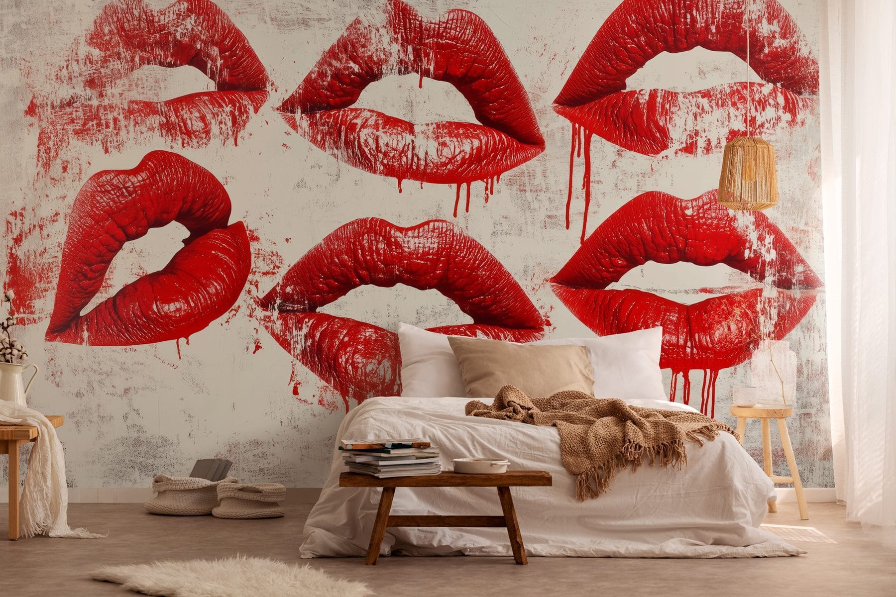 Group of red lips with dripping blood