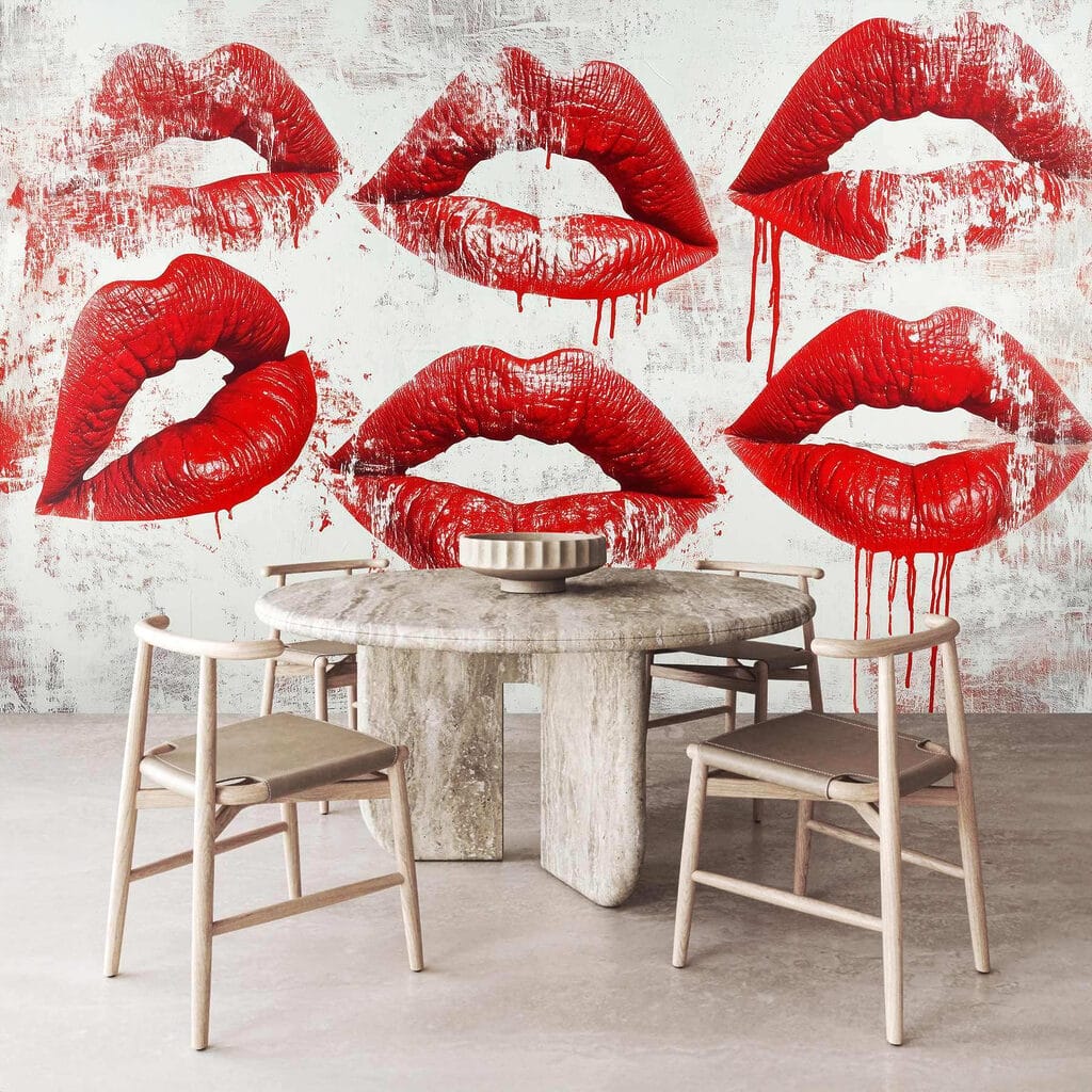 Group of red lips with dripping blood