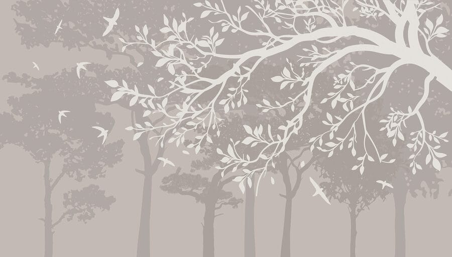 Group of trees with birds flying Group of trees with birds flying