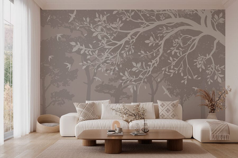 Group of trees with birds flying Group of trees with birds flying
