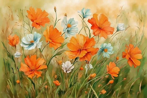 Painting of orange and white flowers Painting of orange and white flowers