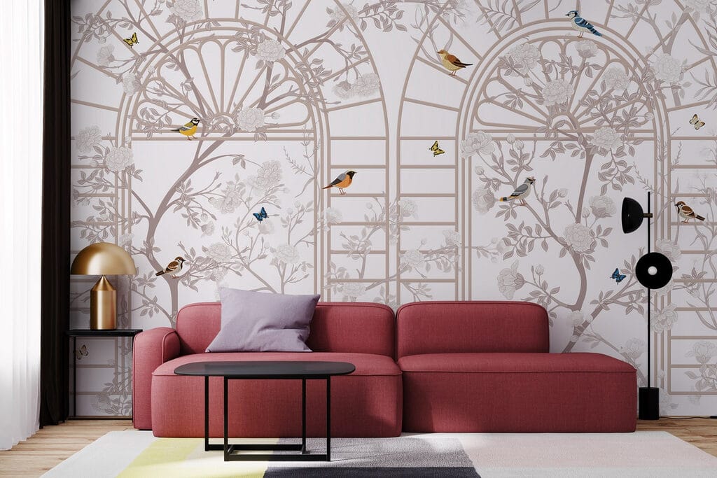Wallpaper with a ladder and birds