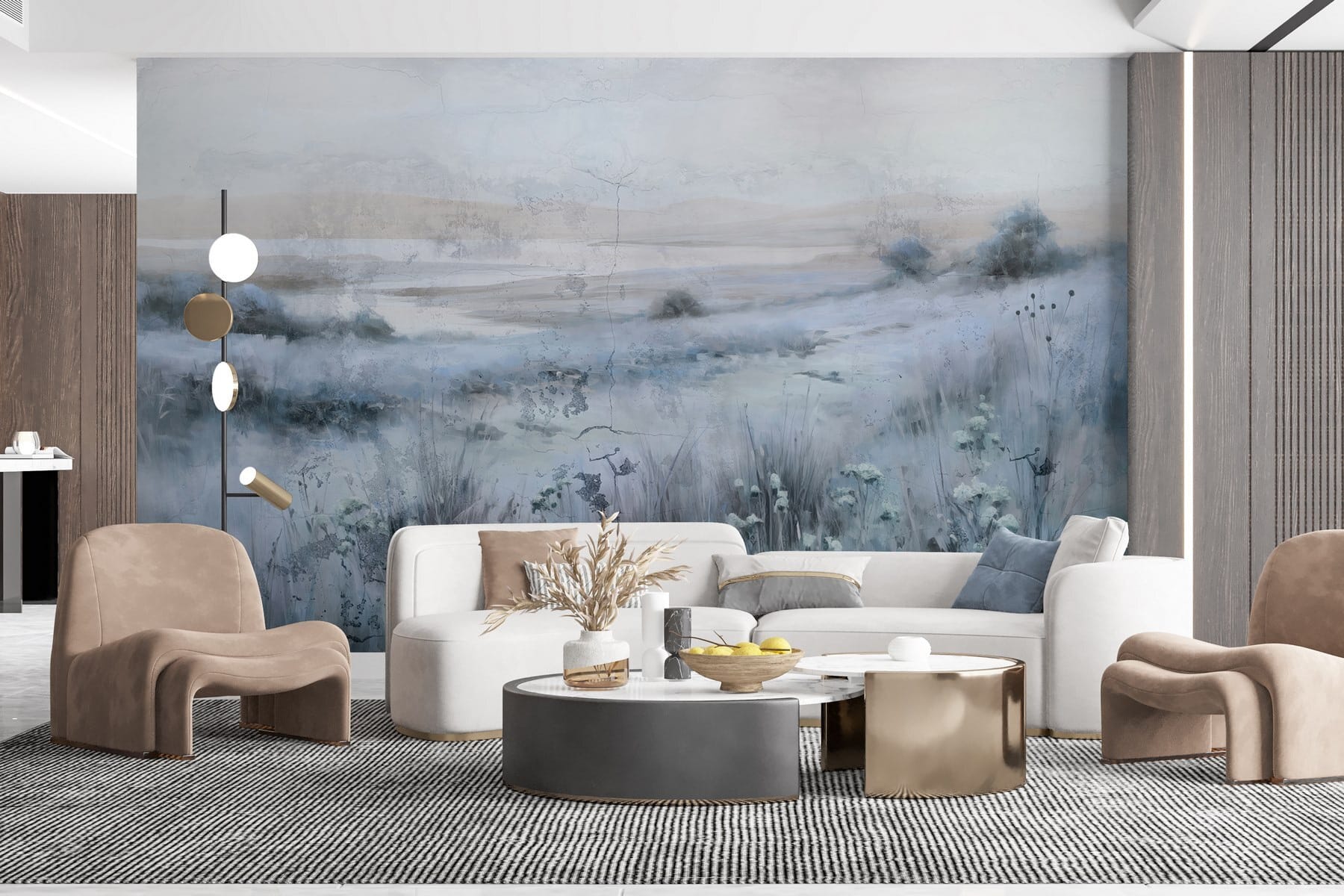 Painting of a field of grass and a river Painting of a field of grass and a river