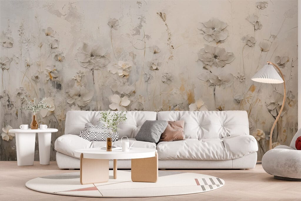 Painting of flowers on a wall Painting of flowers on a wall