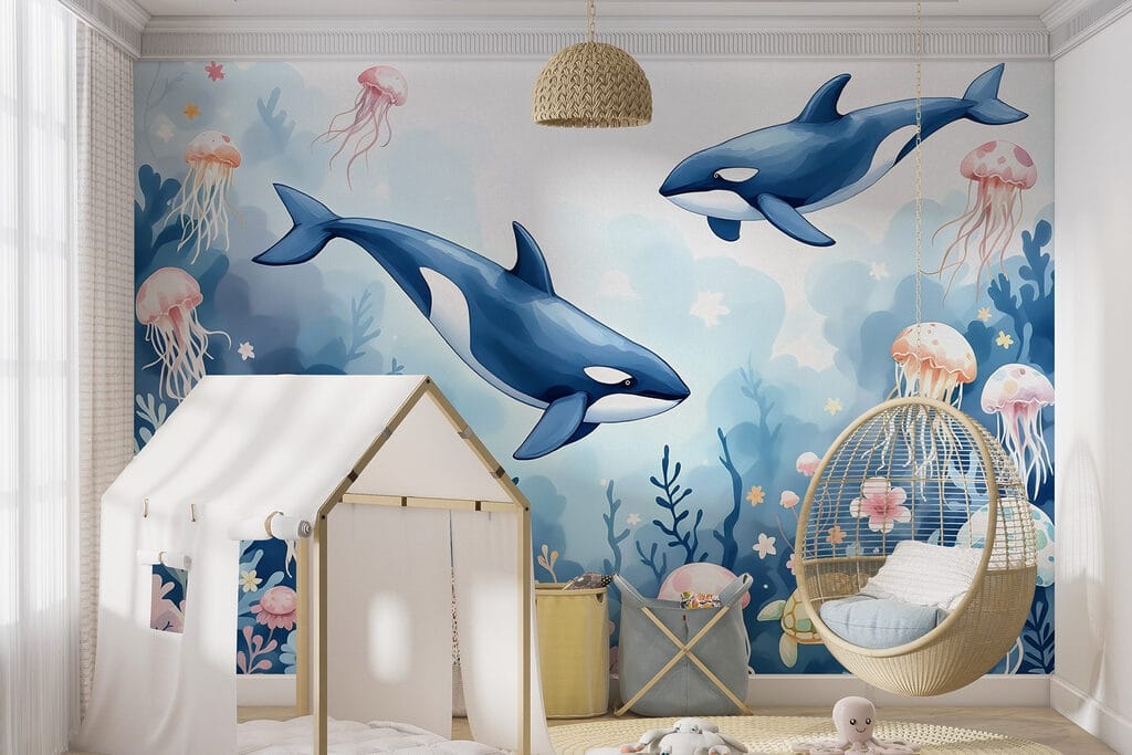 Whale and turtle swimming in the ocean Whale and turtle swimming in the ocean