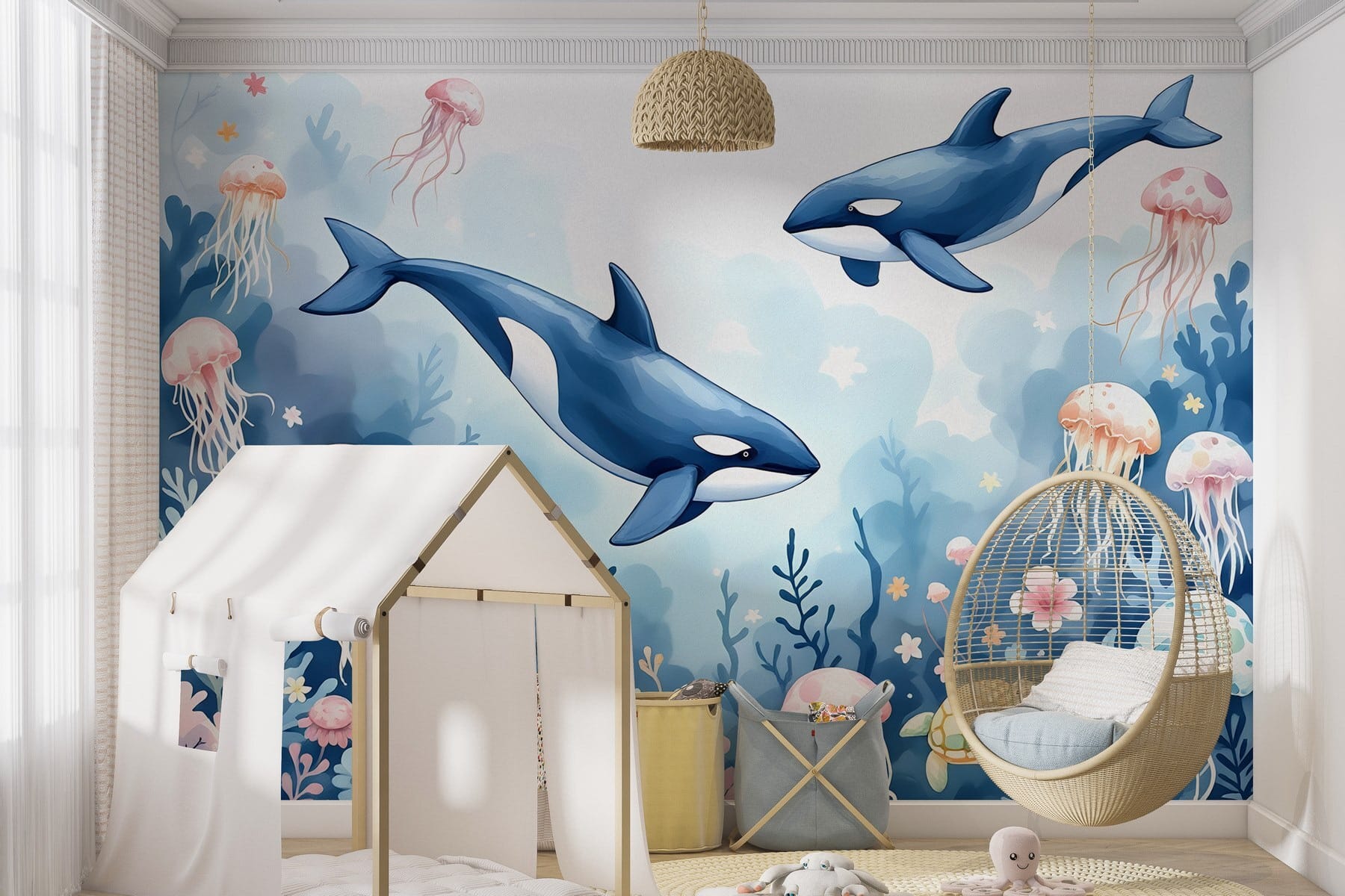 Whale and turtle swimming in the ocean Whale and turtle swimming in the ocean