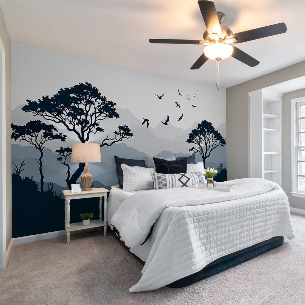 Birds flying over a mountain range