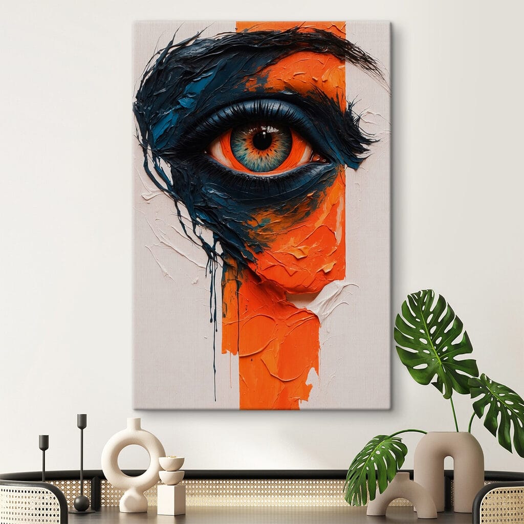 Painting of an eye with paint on it