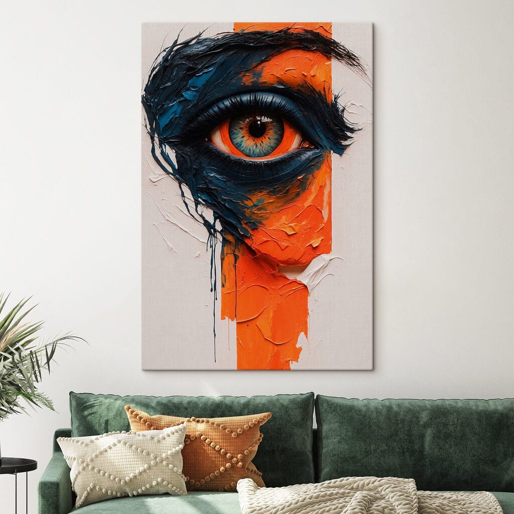 Painting of an eye with paint on it