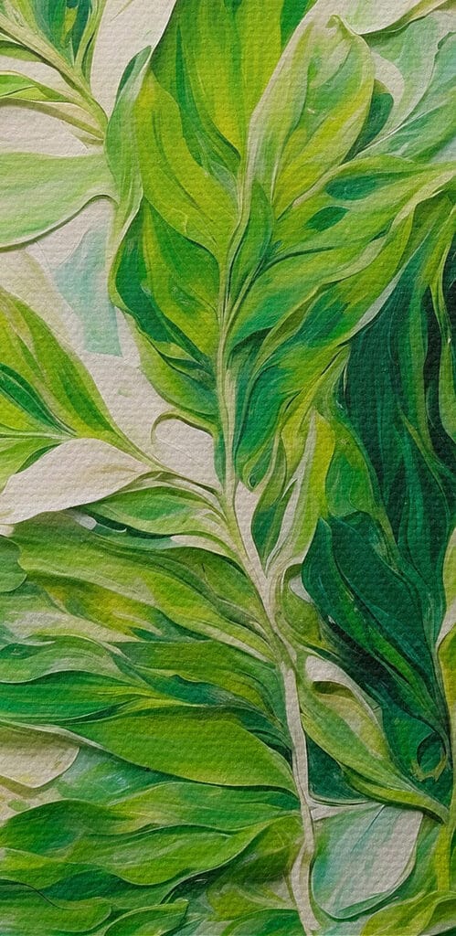 Painting of leaves on a white surface Painting of leaves on a white surface