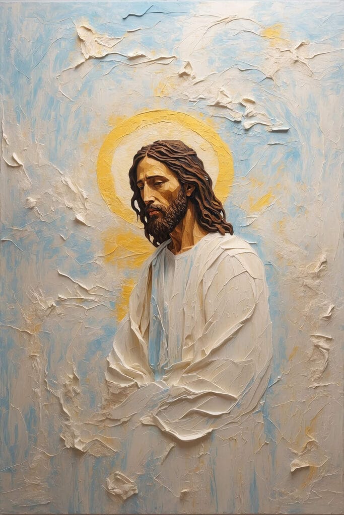 Painting of a man with long hair and a crown