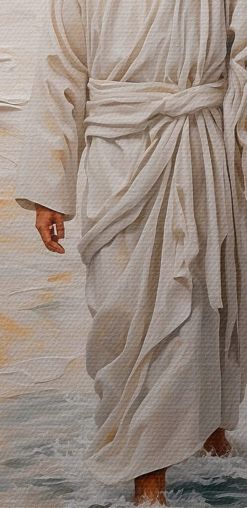 Painting of a man in a robe standing in water Painting of a man in a robe standing in water