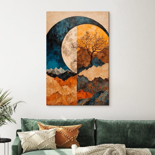 Painting of a tree and mountains Painting of a tree and mountains