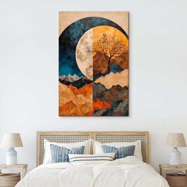 Painting of a tree and mountains Painting of a tree and mountains