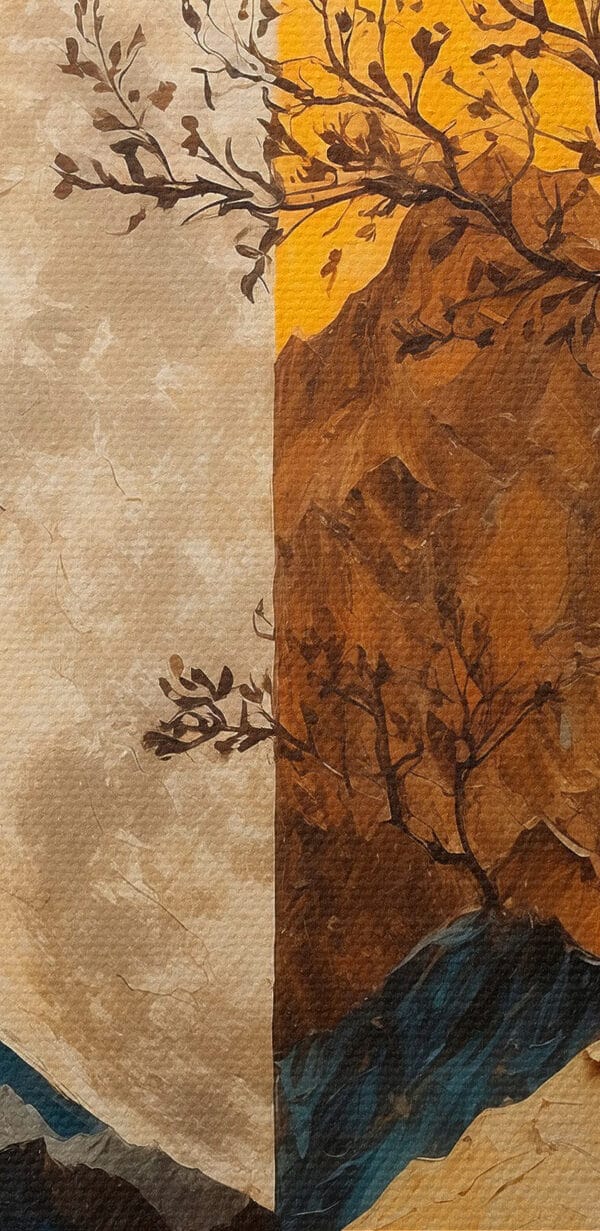 Painting of a tree and mountains Painting of a tree and mountains
