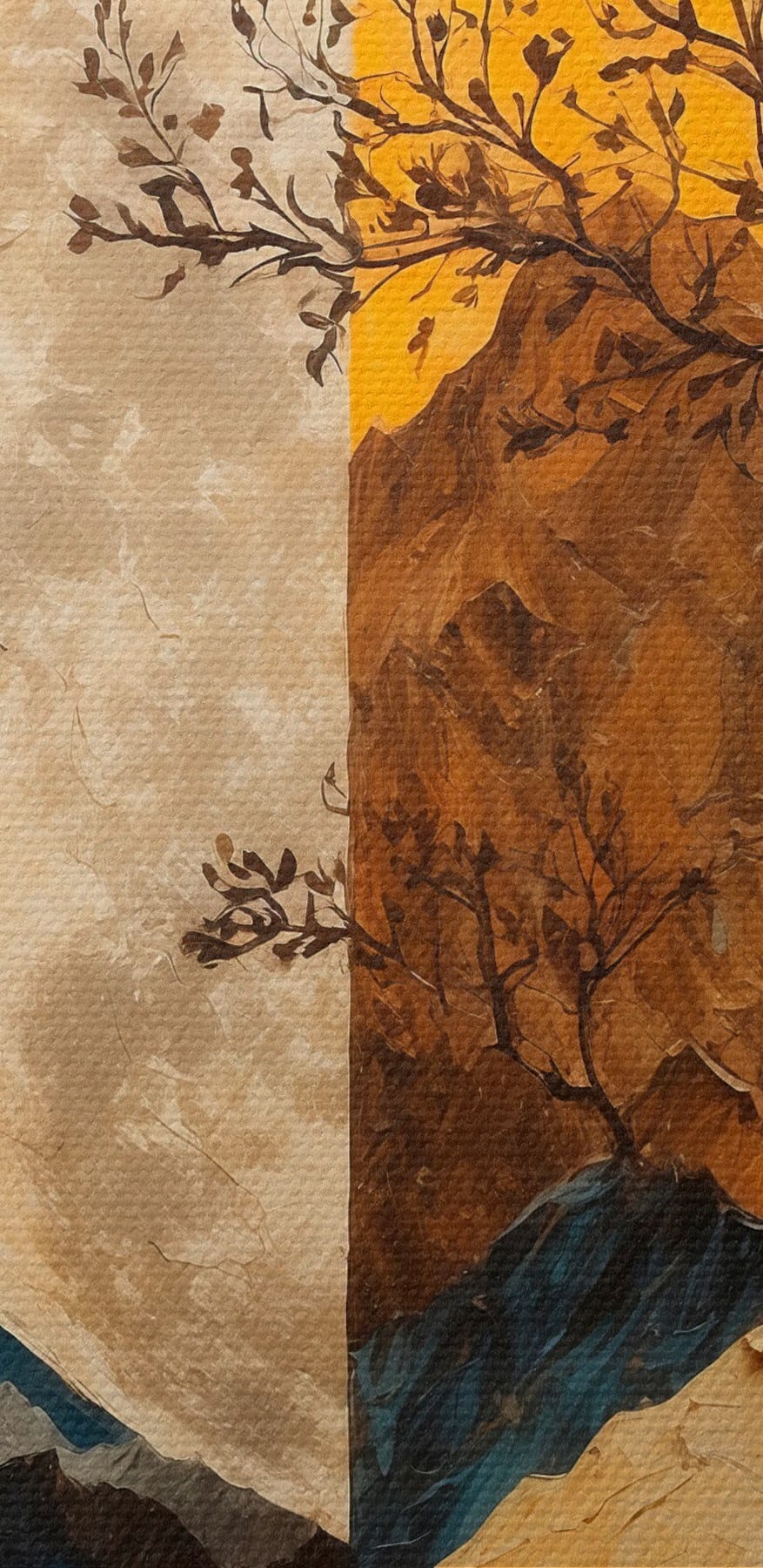 Painting of a tree and mountains Painting of a tree and mountains