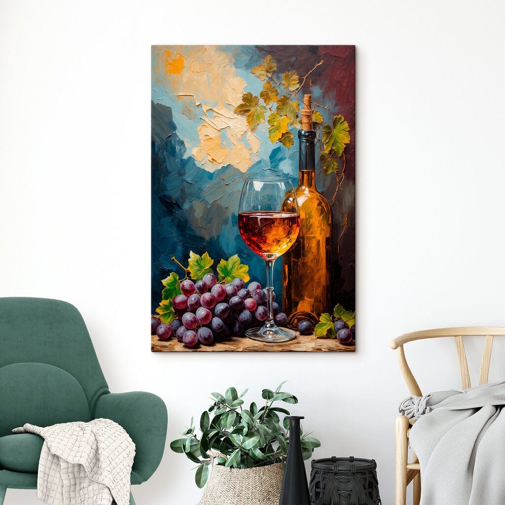 Painting of a wine bottle and a glass of wine Painting of a wine bottle and a glass of wine