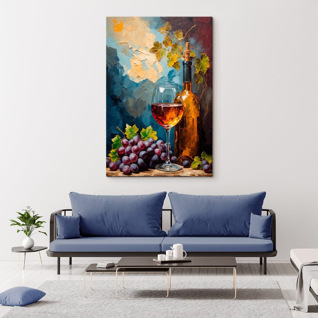 Painting of a wine bottle and a glass of wine Painting of a wine bottle and a glass of wine