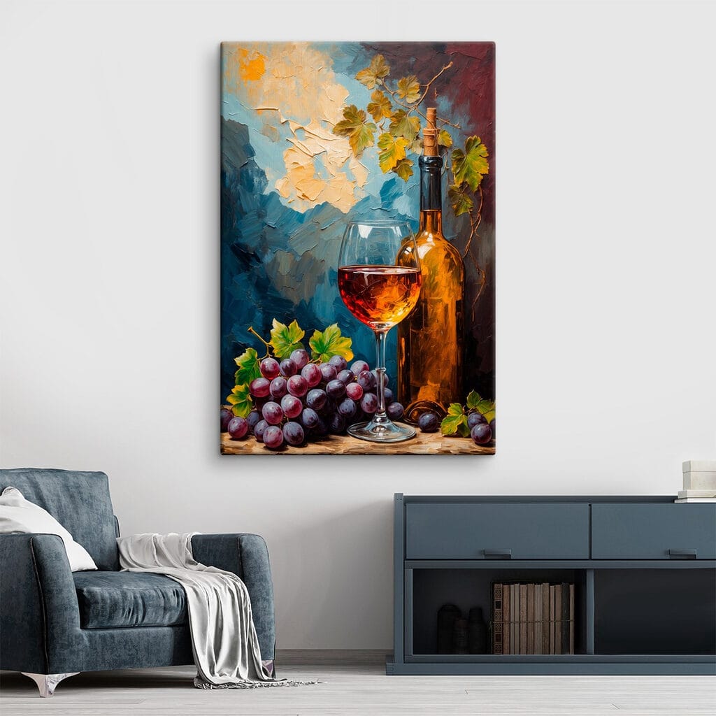 Painting of a wine bottle and a glass of wine Painting of a wine bottle and a glass of wine